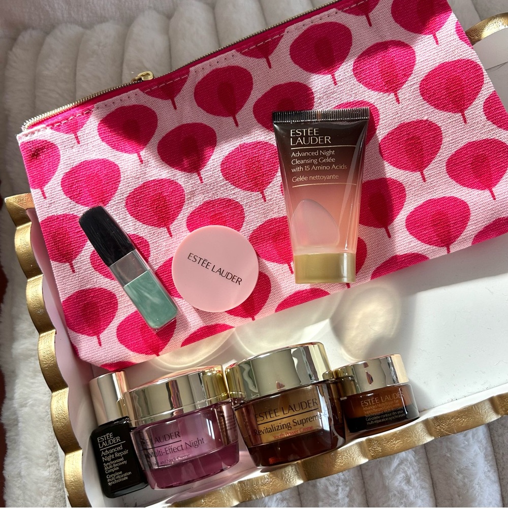 Estée Lauder Skincare Bundle + Pink Cosmetic Bag